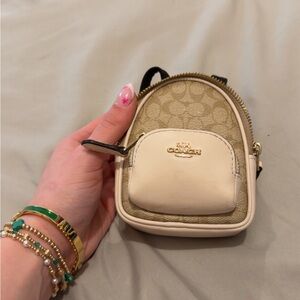 Coach Mini Backpack Crossbody in Khaki Signature Canvas and Cream Leather Trim